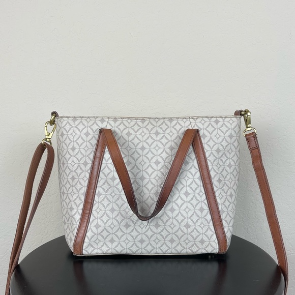 Fossil Cream Patterned Small Tote Crossbody Bag - Picture 4 of 11